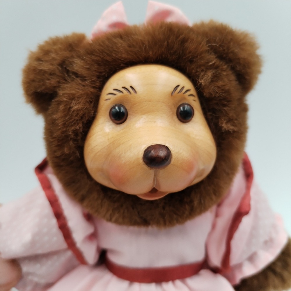 Vintage Robert‎ Raikes "Grace" Wood Face Teddy Bear 8" Pink Dress Applause
